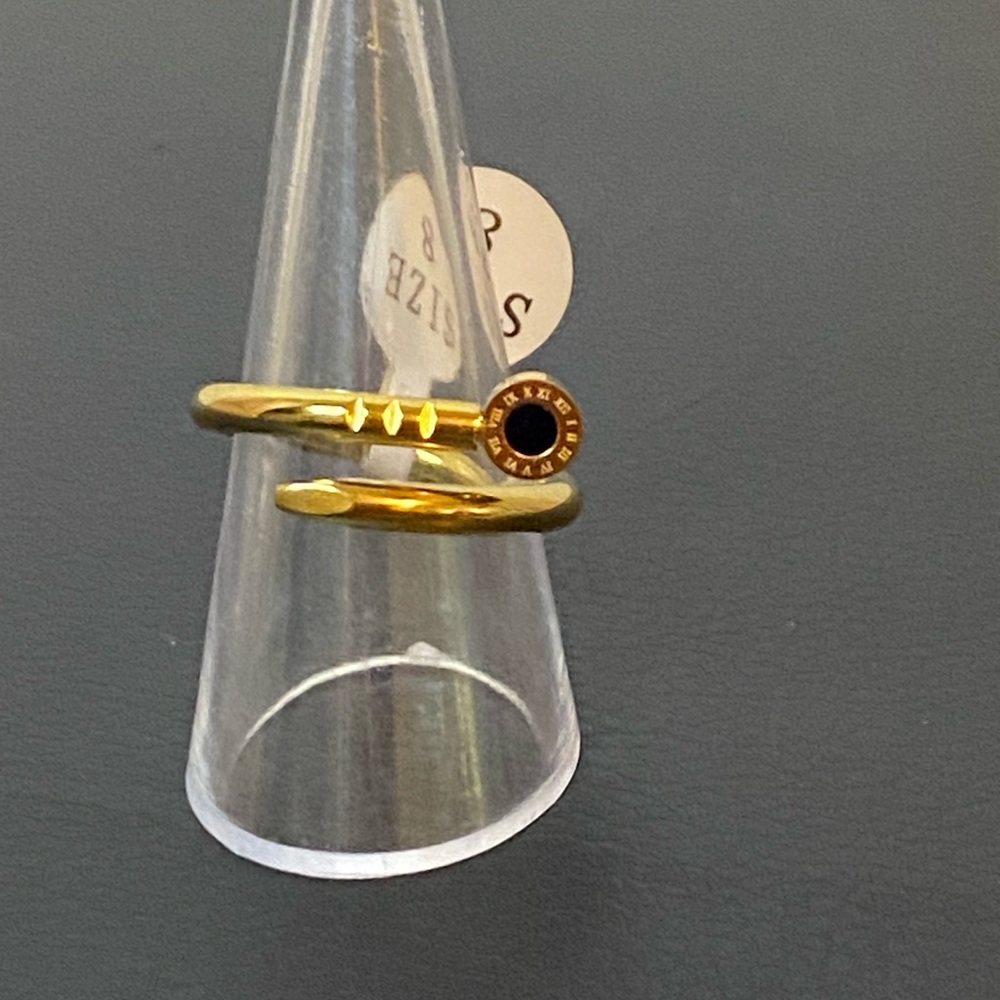 Gold Stainless Steel Wrap Ring with Black Roman numeral Accent sz 8.5